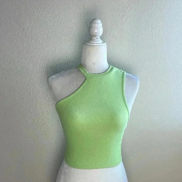 ZARA ASYMMETRIC GREEN RIBBED CROP TOP‎ BLOGGERS FAV SIZE SMALL - Picture 5 of 10